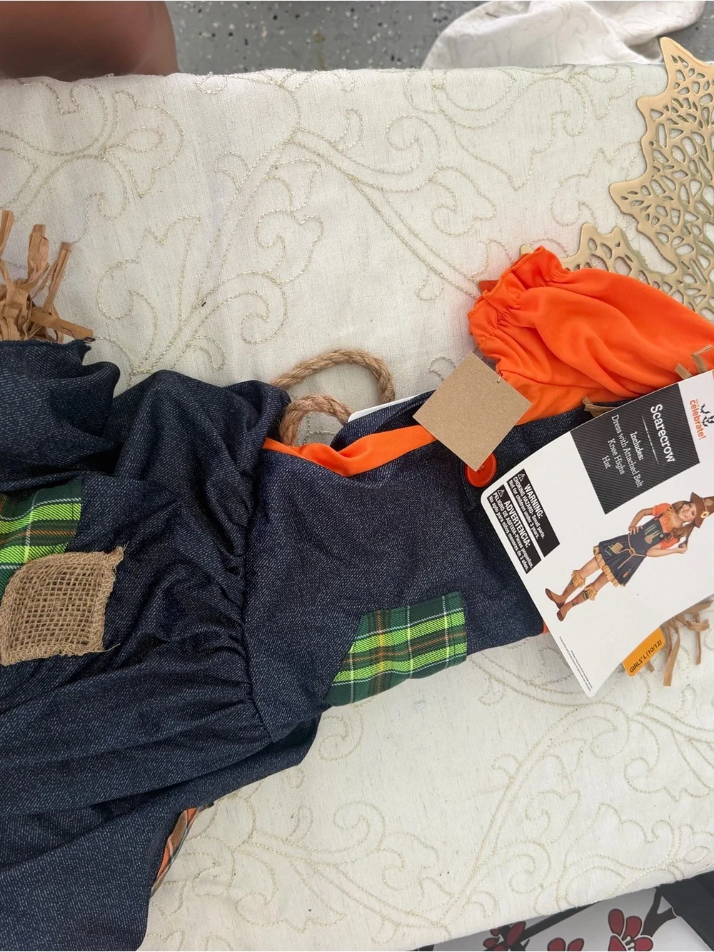 Kids Orange and Brown Scarecrow Costume with Hat